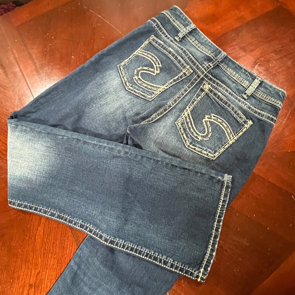 Silver Jeans Co Suki Mid Rise Bootcut Jeans W32 L35 Medium Wash Contrast Stitch